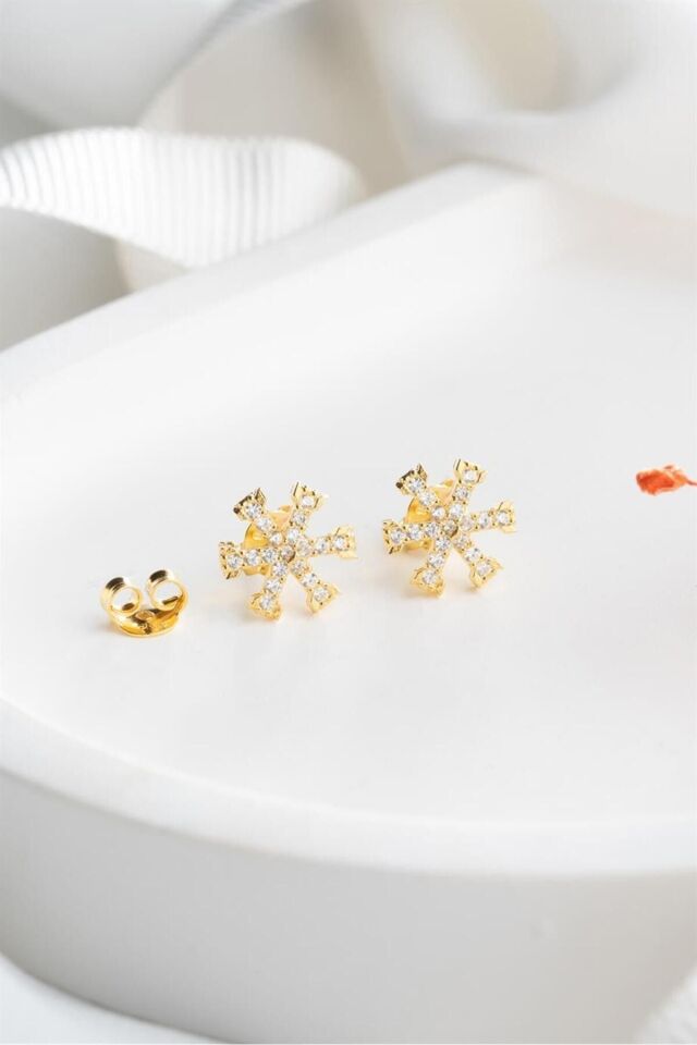 925 Ayar Gold Kartanesi Gümüş Küpe Gold