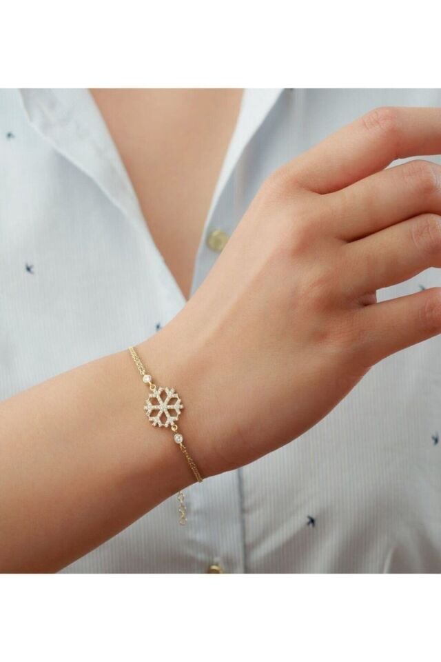 925 Ayar Gold Zirkon Taşlı Kar Tanesi Gümüş Bileklik