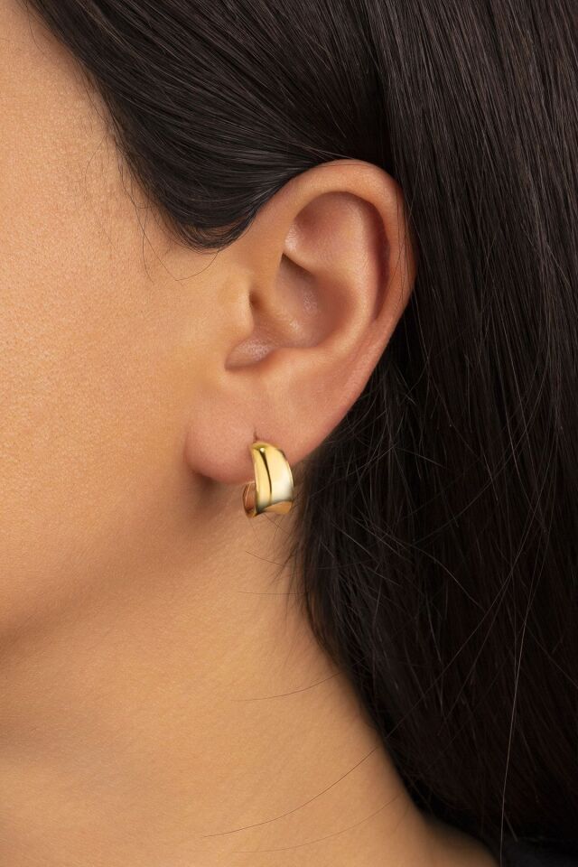 925 Ayar Gold Taşsız Halka Gümüş Küpe
