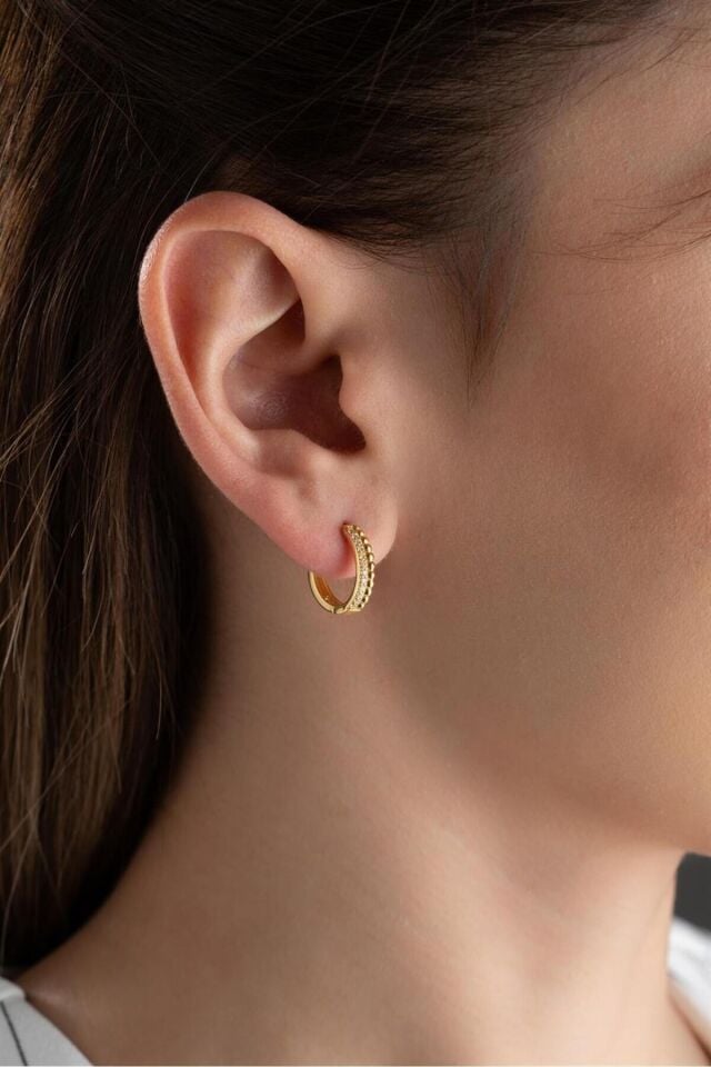 925 Ayar Gold Halka Gümüş Küpe Gold