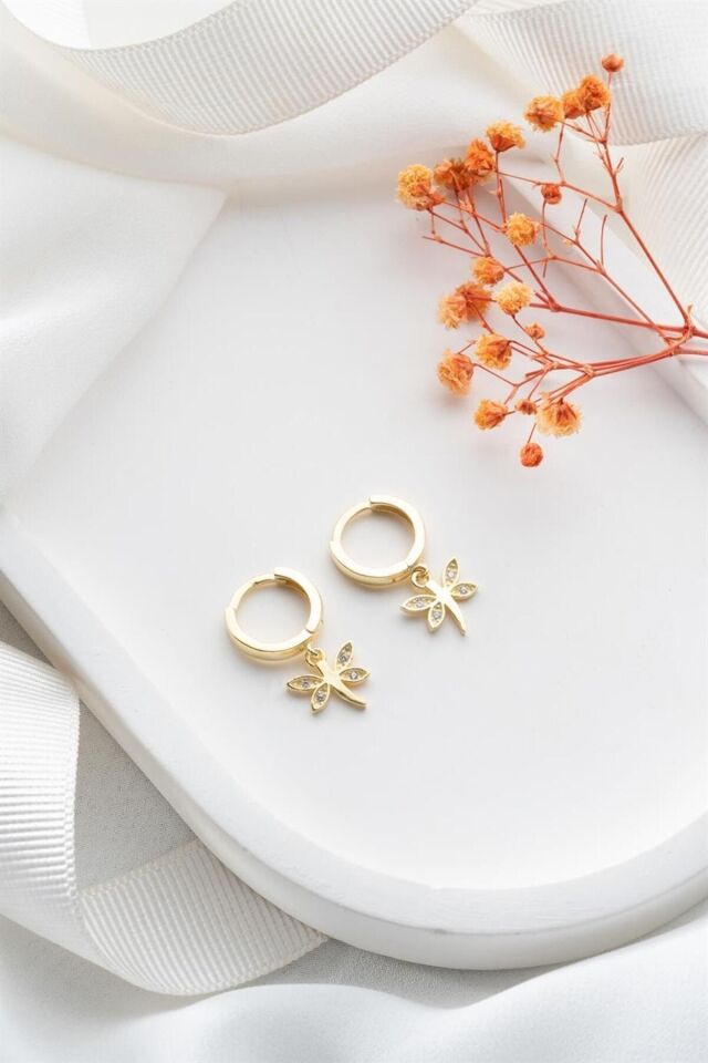 925 Ayar Gold Yusufçuk Gümüş Küpe Gold