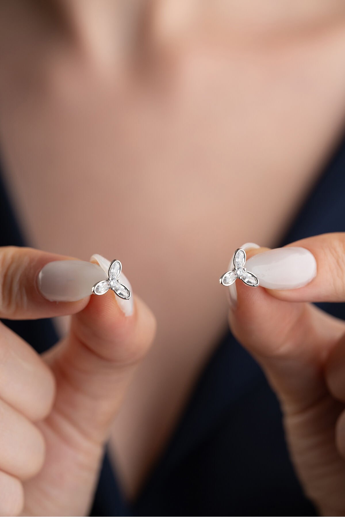 925 Ayar Gümüş Üç Taş Minimal Küpe Silver - Tek Ebat