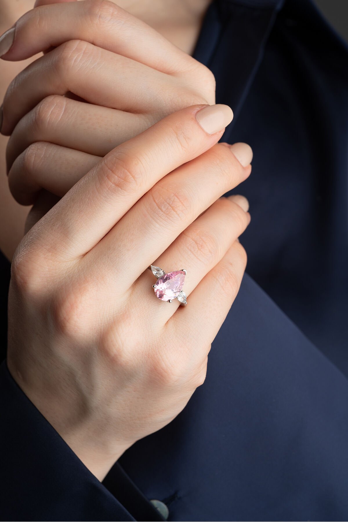 925 Ayar Gümüş Pembe Damla Taşlı Yüzük Silver - 14