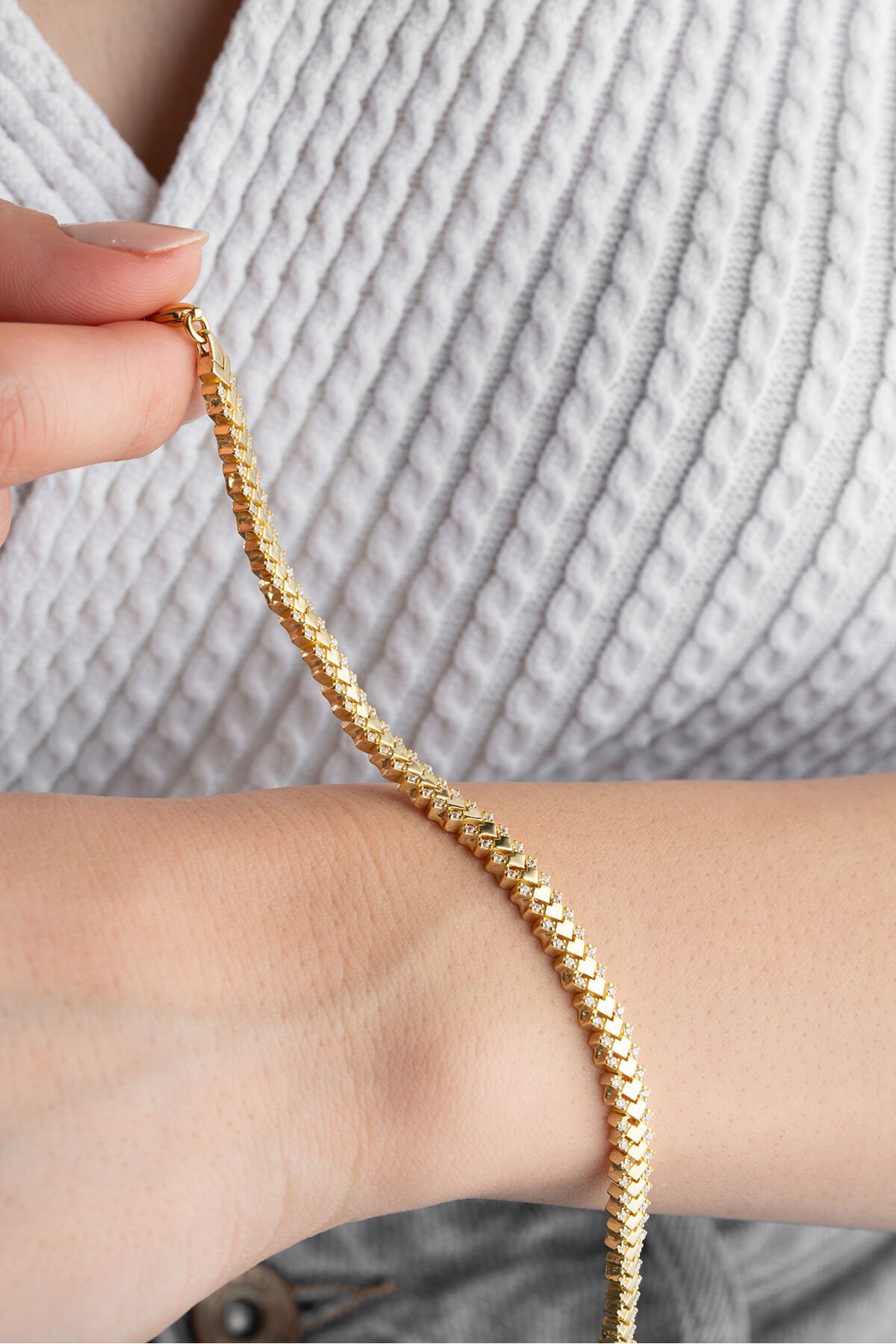 925 Ayar Gümüş Gold Trend Bileklik Gold - Tek Ebat