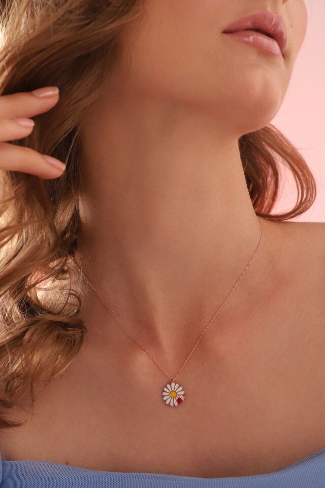 925 Ayar Gümüş Rose Uğur Böceği Papatya Kolye
