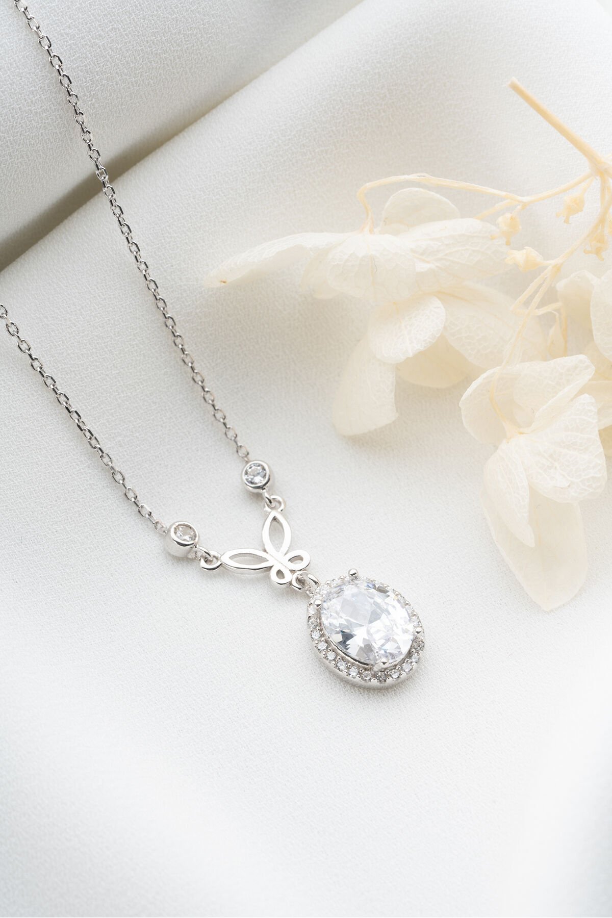925 Ayar Gümüş Baget Taşlı Kolye Silver - Tek Ebat