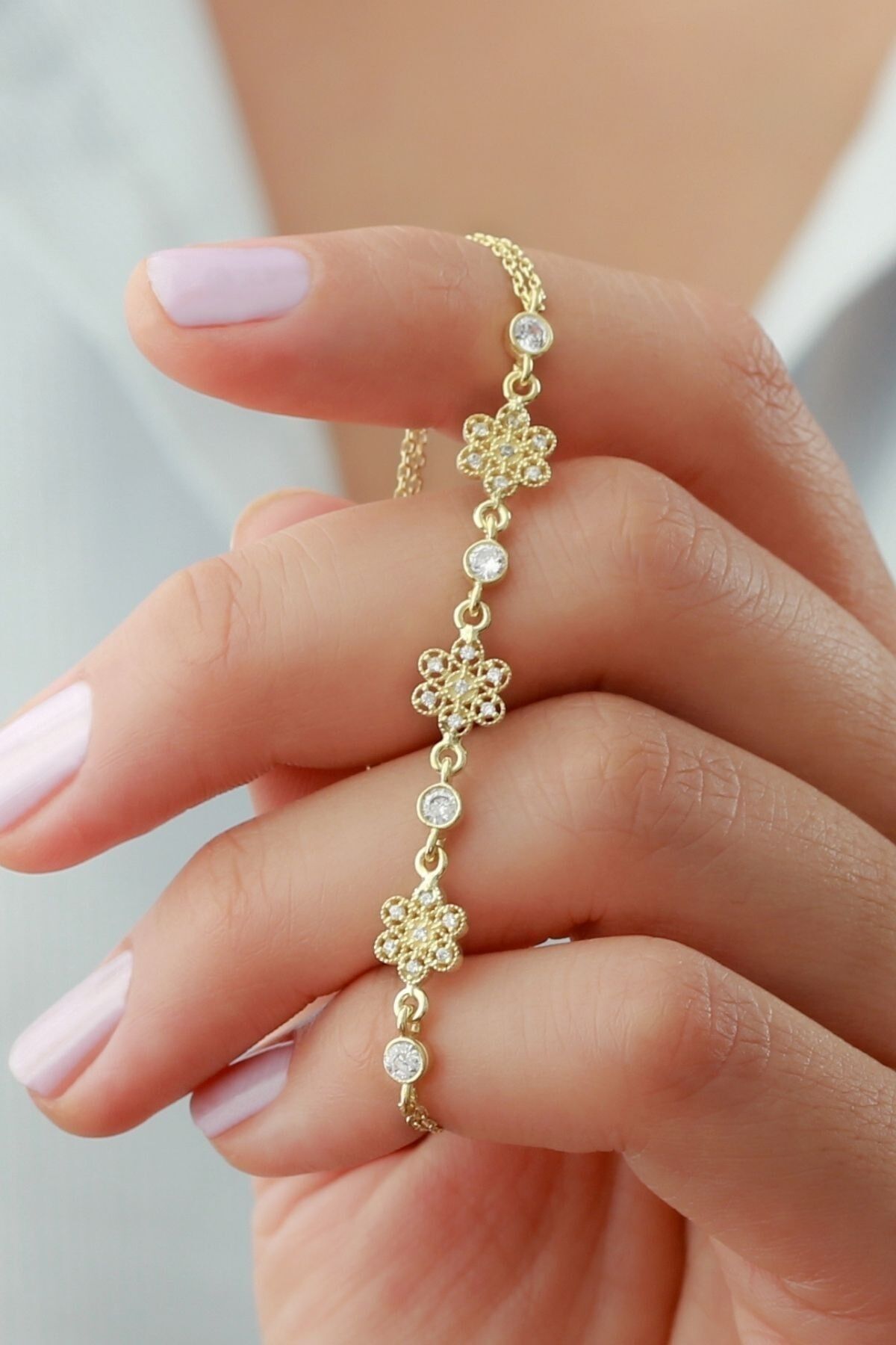 925 Ayar Gümüş Trend Bileklik Gold - Tek Ebat