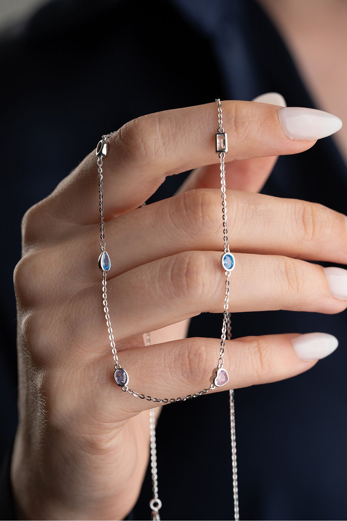 925 Ayar Gümüş Renkli Taşlı Tohum Model Kolye Silver - Tek Ebat