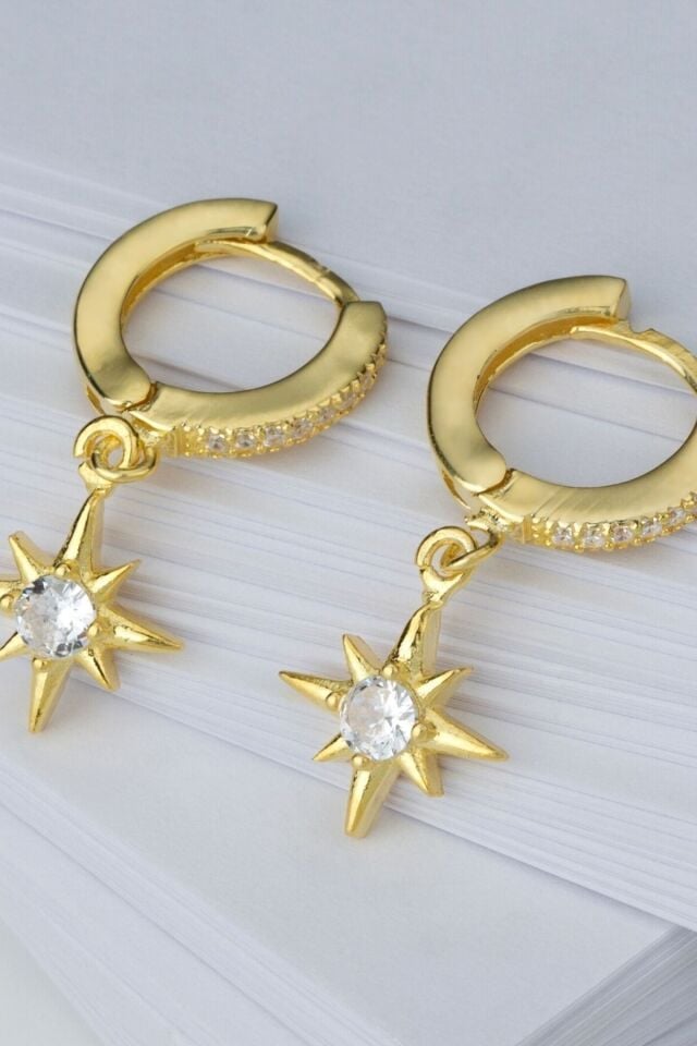 925 Ayar Kutup Yıldızı Halka Gold Gümüş Küpe
