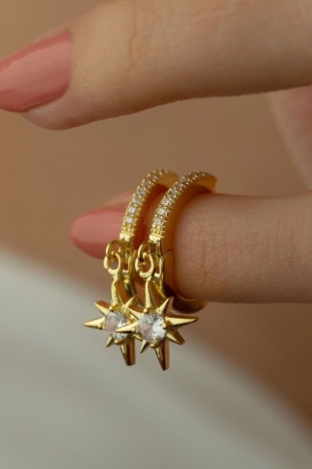 925 Ayar Kutup Yıldızı Halka Gold Gümüş Küpe