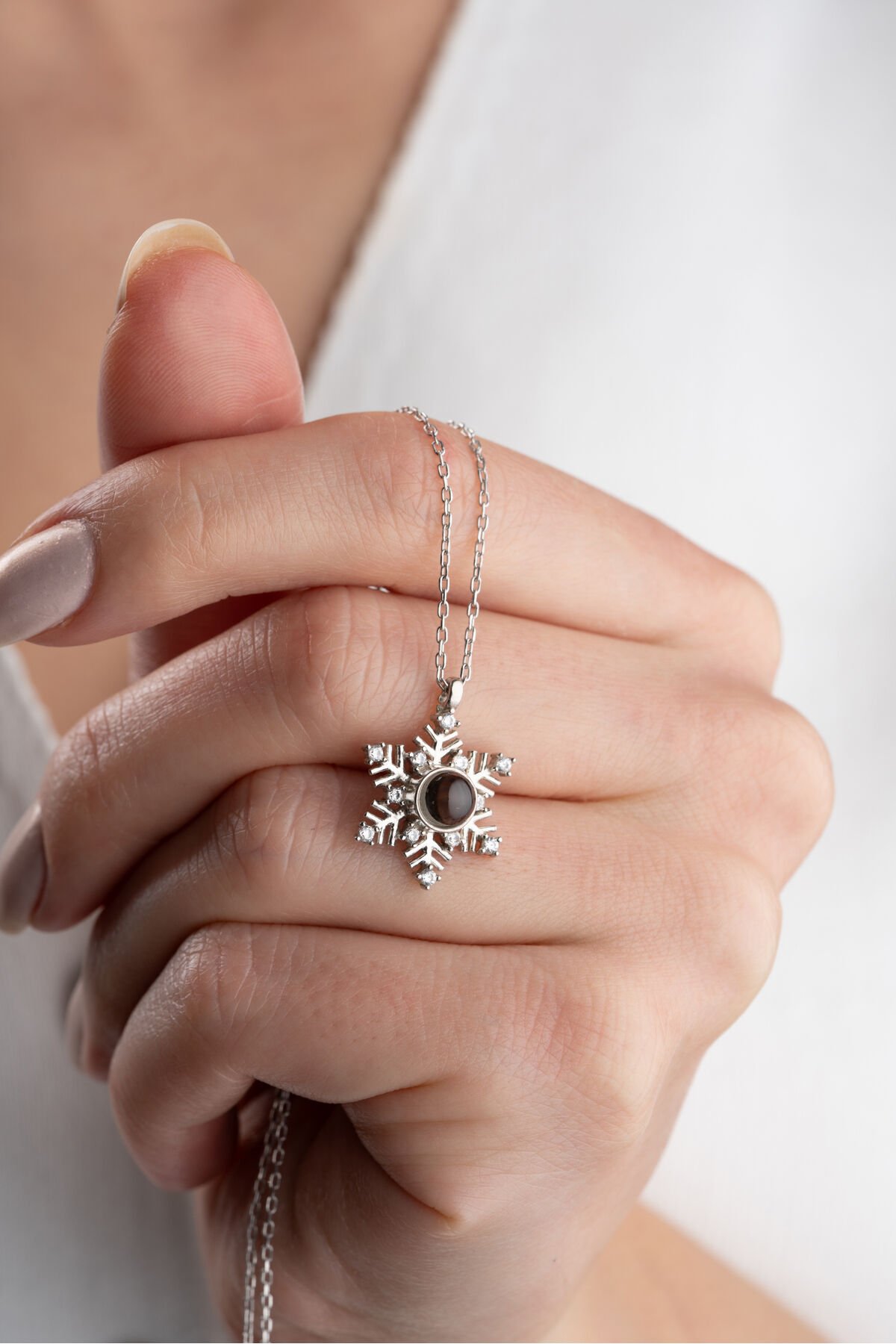 925 Ayar Gümüş 100 Dilde Seni Seviyorum Kar tanesi Kolye Silver - Tek Ebat