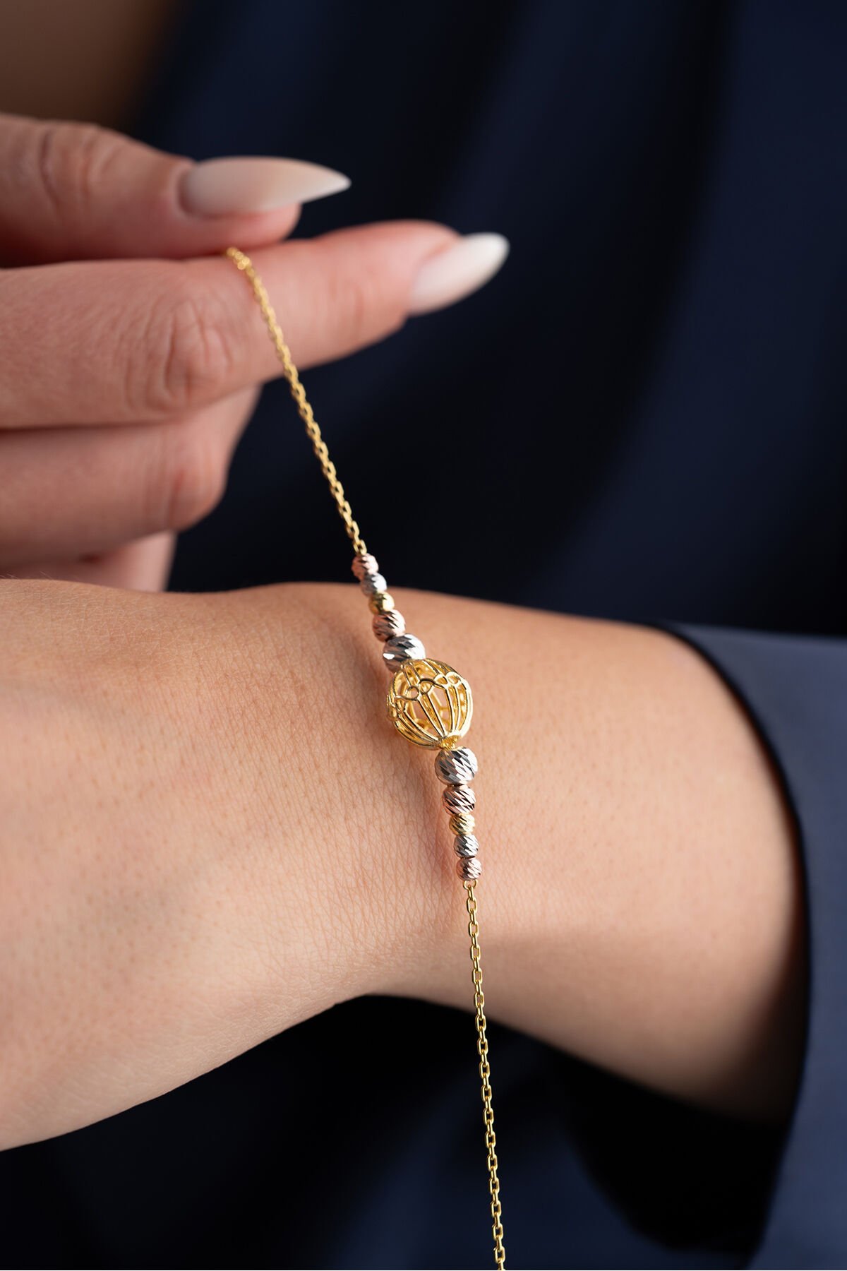 925 Ayar Gümüş Gold Kafesli Trend Dorika Bileklik Gold - Tek Ebat