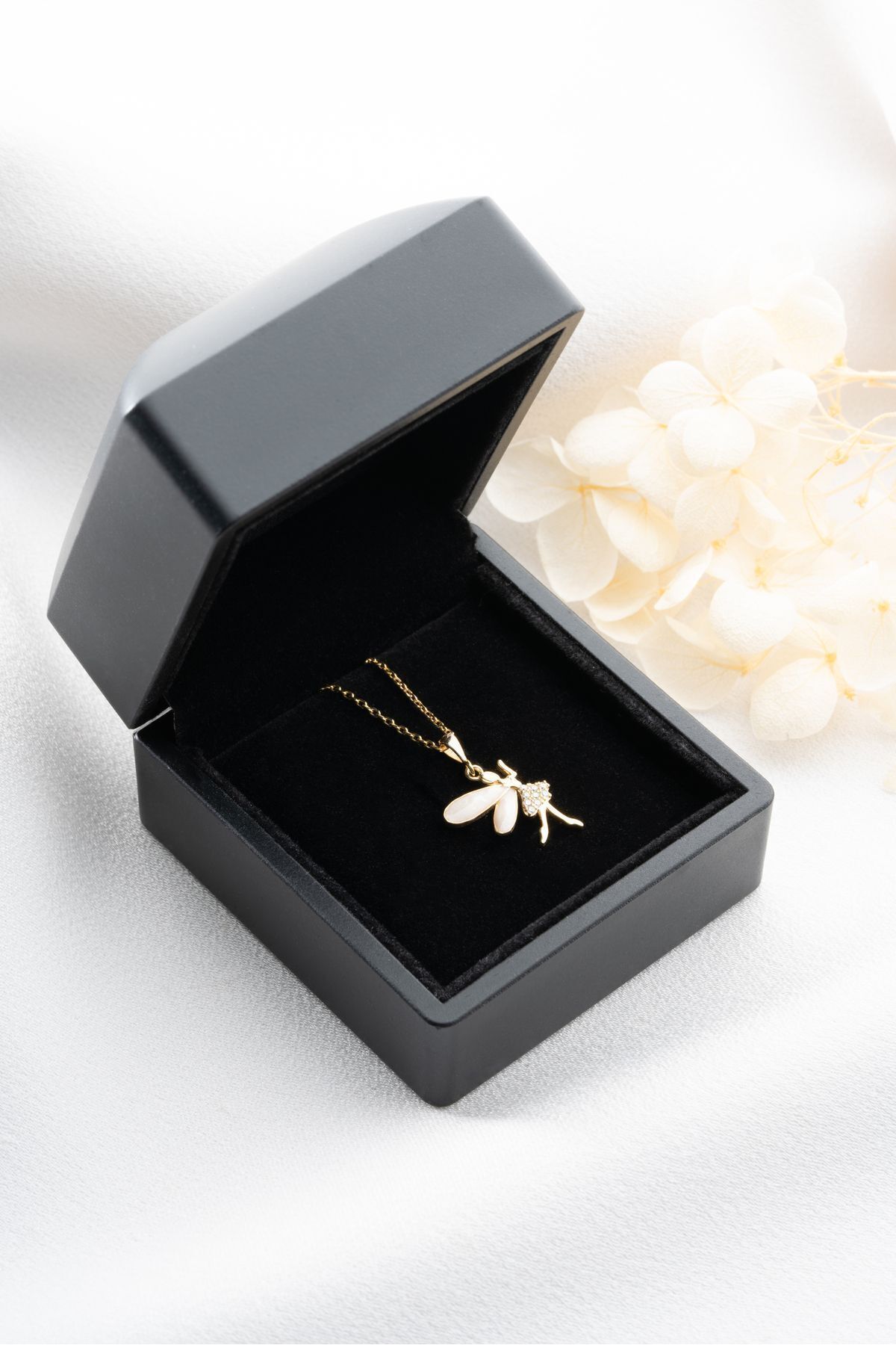 925 Ayar Gümüş Işıklı Kutuda Peri Kolye Gold - Tek Ebat