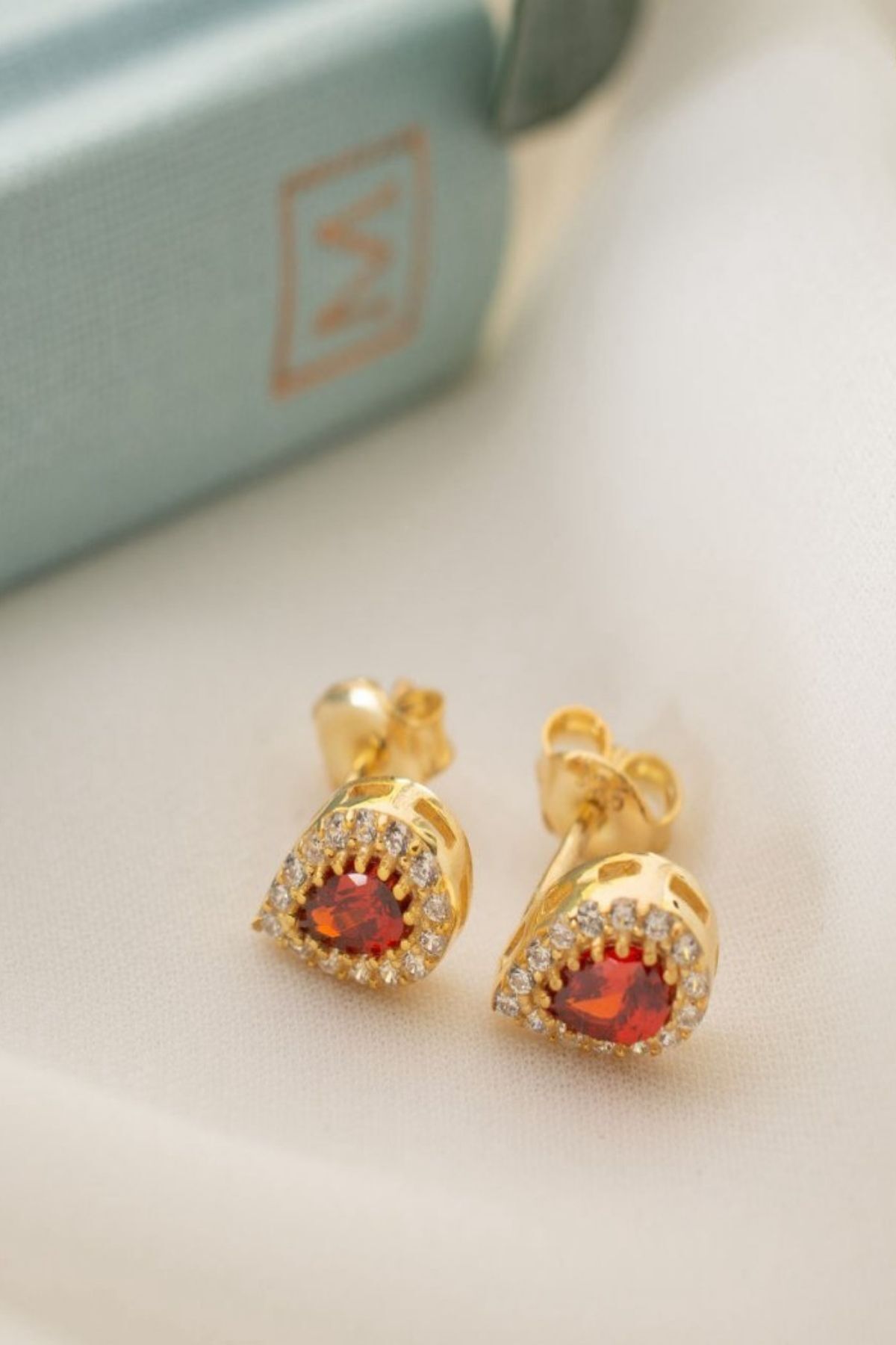 925 Ayar Gümüş Ocak Ayı Doğum Taşı ( Garnet )damla Küpe Gold - Tek Ebat