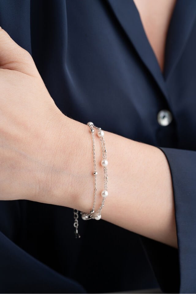 925 Ayar Gümüş İnci Model Trend Bileklik