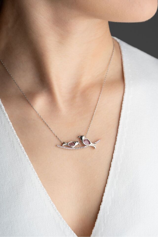 925 Ayar Gümüş Love Birds Kolye Silver - Tek Ebat
