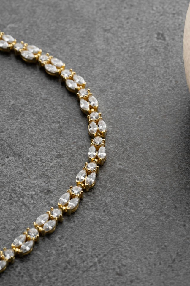 925 Ayar Gümüş Gold Mekik Taşlı Bileklik