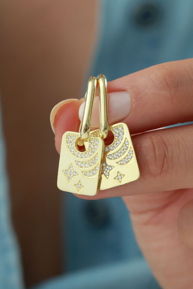 925 Ayar Gümüş Yıldızlı Plaka Küpe Silver - Tek Ebat
