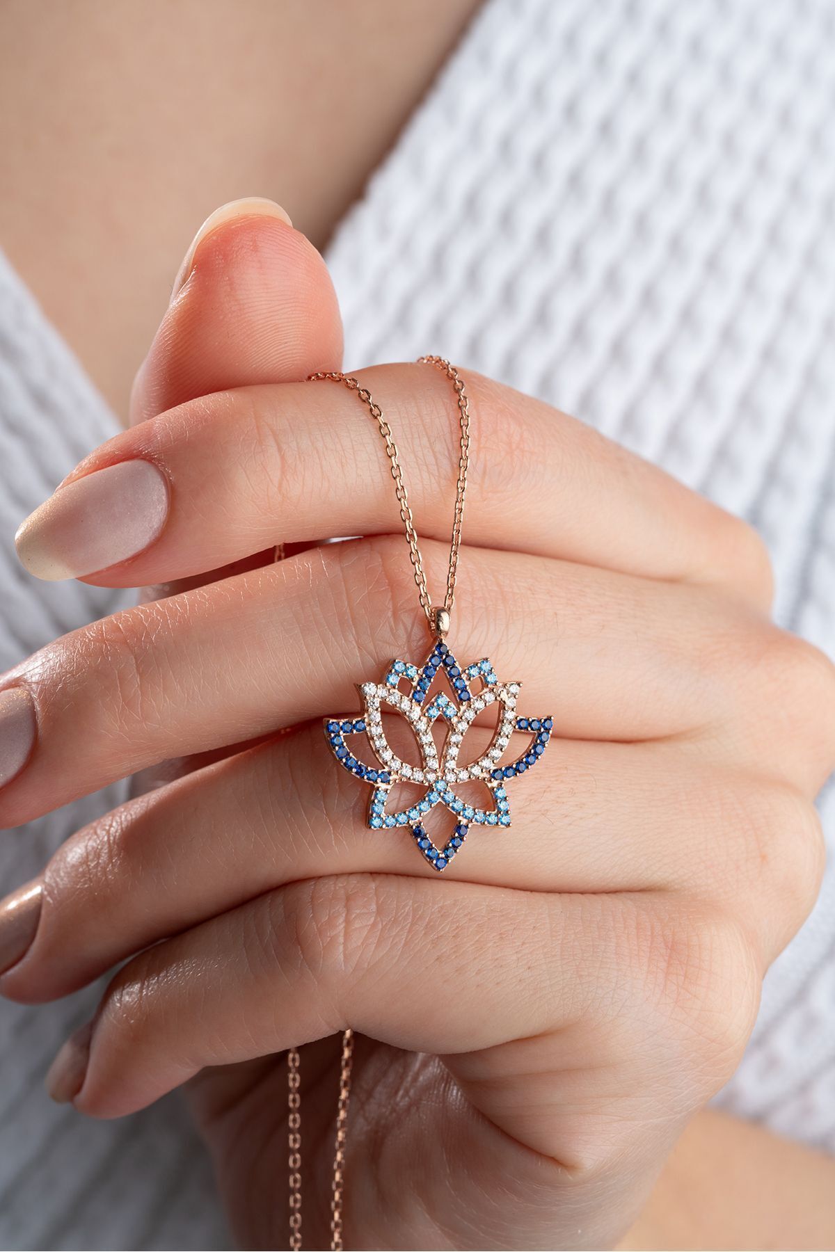 925 Ayar Gümüş Rose Lotus Çiçeği Kolye Rose - Tek Ebat