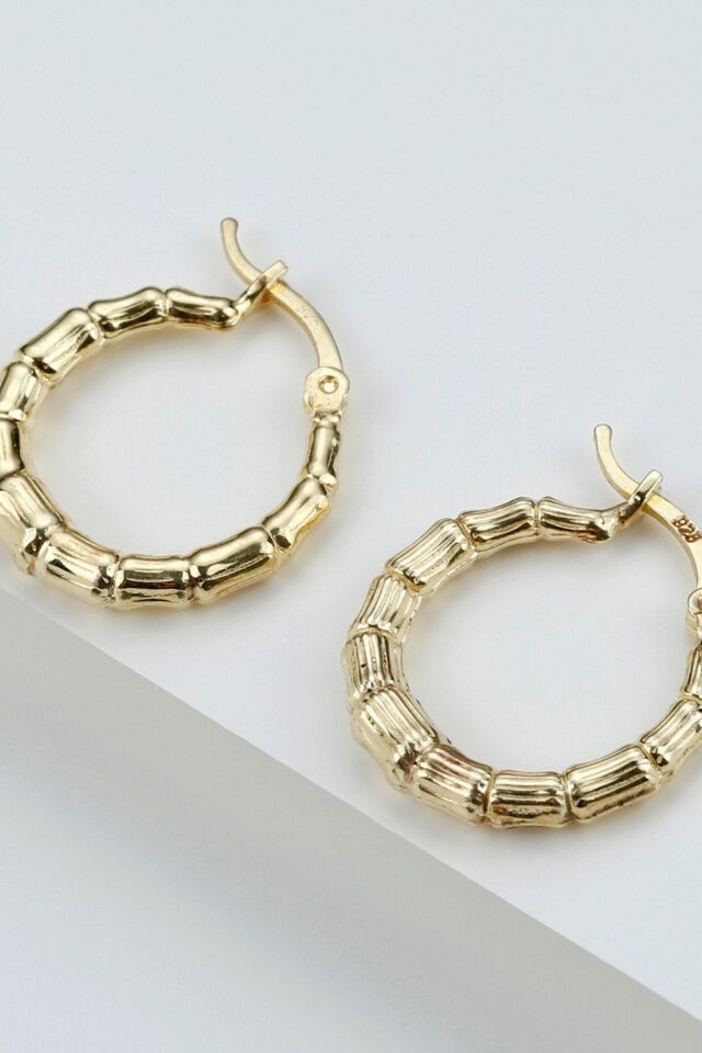 925 Ayar Gümüş Hilal Desenli Küpe Gold - Tek Ebat