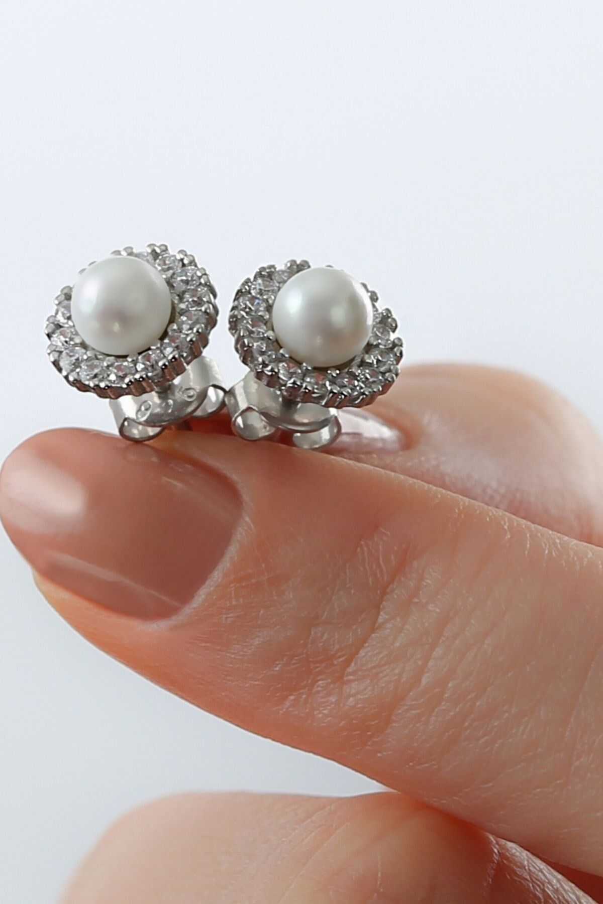 925 Ayar Silver Incili Gümüş Küpe Silver - Tek Ebat