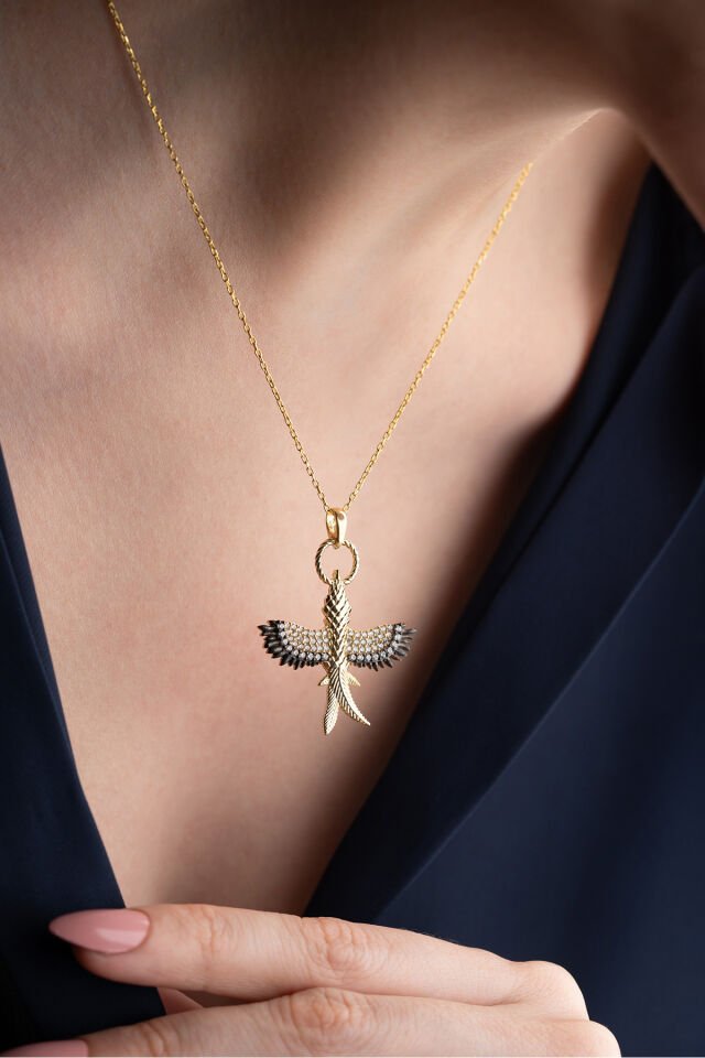 925 Ayar Gümüş Anka Kuşu Gold Kolye