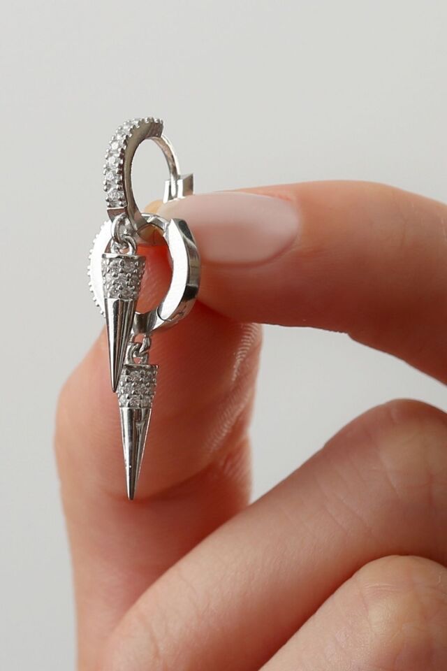 925 Ayar Gümüş Elegant Küpe Silver - Tek Ebat