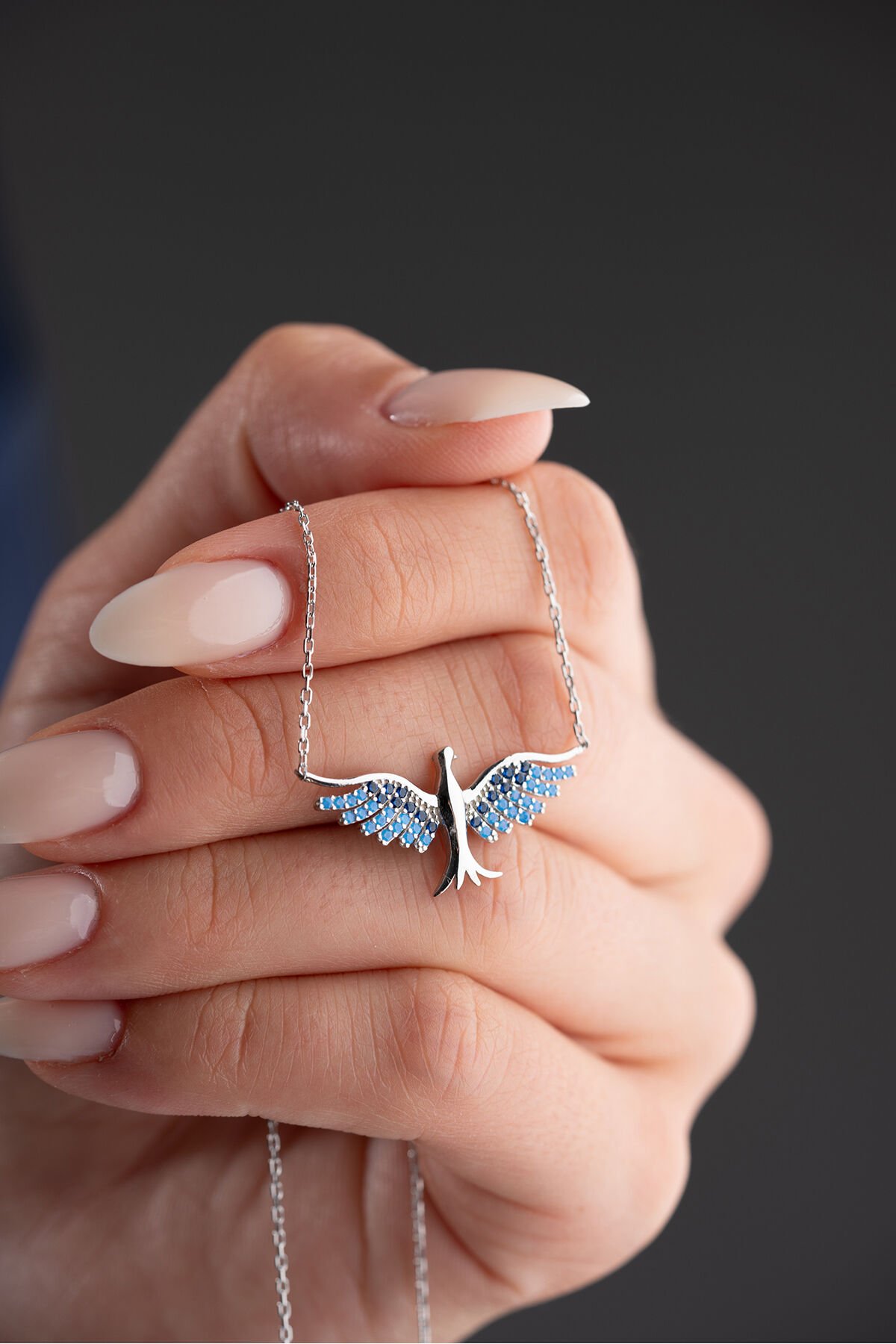 925 Ayar Gümüş Zirkon Taşlı Anka Kuşu Kolye Silver - Tek Ebat
