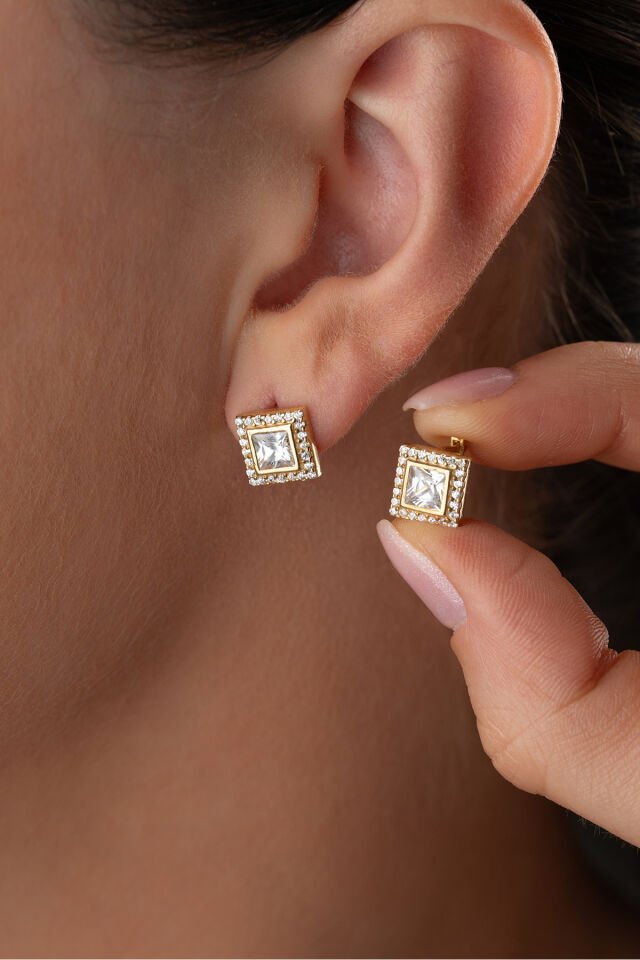 925 Ayar Gümüş Altın Kaplama Trend Model Küpe