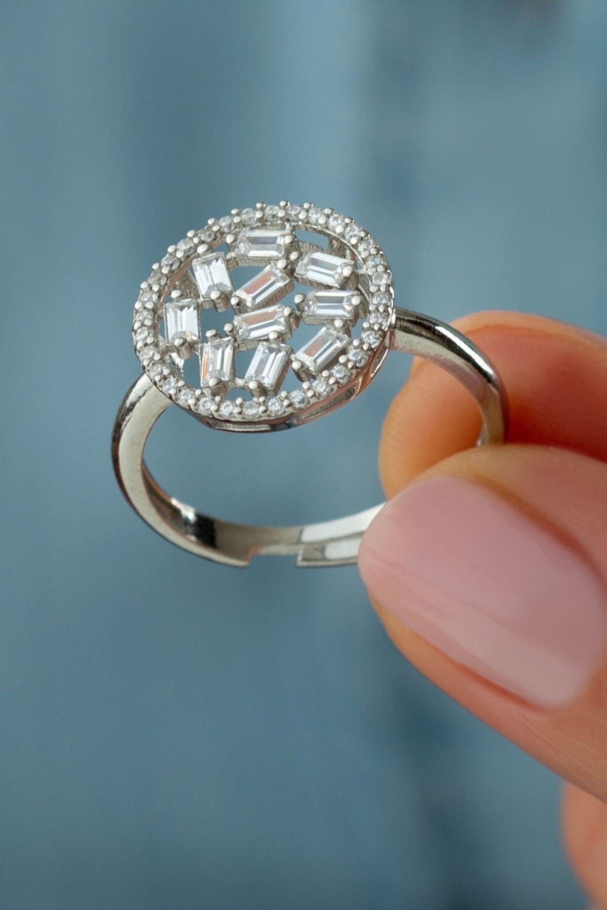 925 Ayar Gümüş Baget Taşlı Halka Yüzük Silver - Tek Ebat
