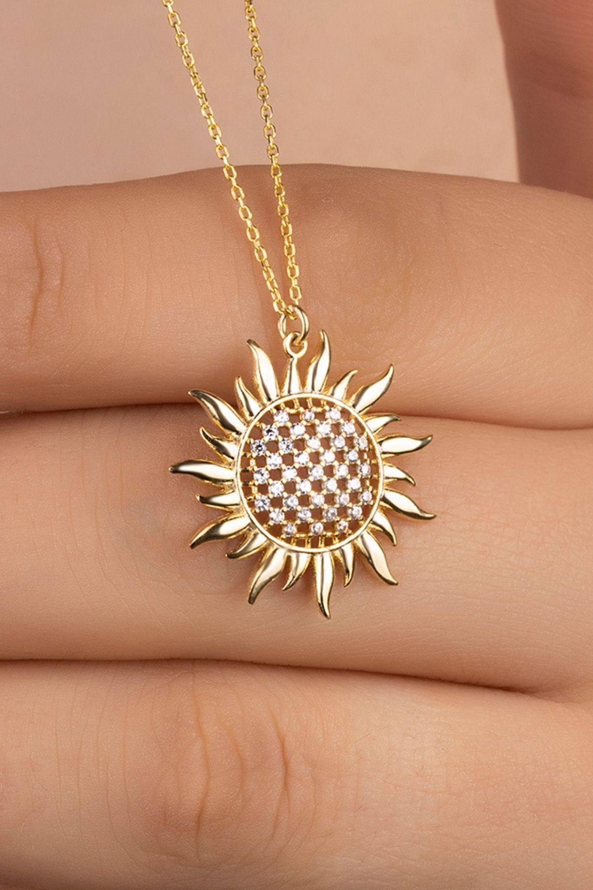 925 Ayar Gümüş Gold Güneş Kolye