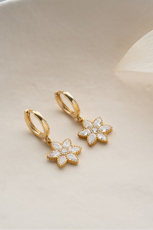 925 Ayar Gümüş Gold Lotus Küpe