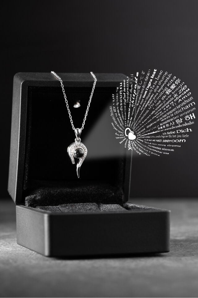 925 Ayar Gümüş Işıklı Kutuda 100 Dilde Seviyor Model Kolye