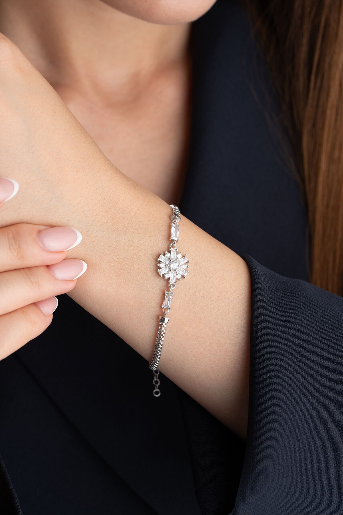 925 Ayar Gümüş Baget Kartanesi Bileklik Silver - Tek Ebat