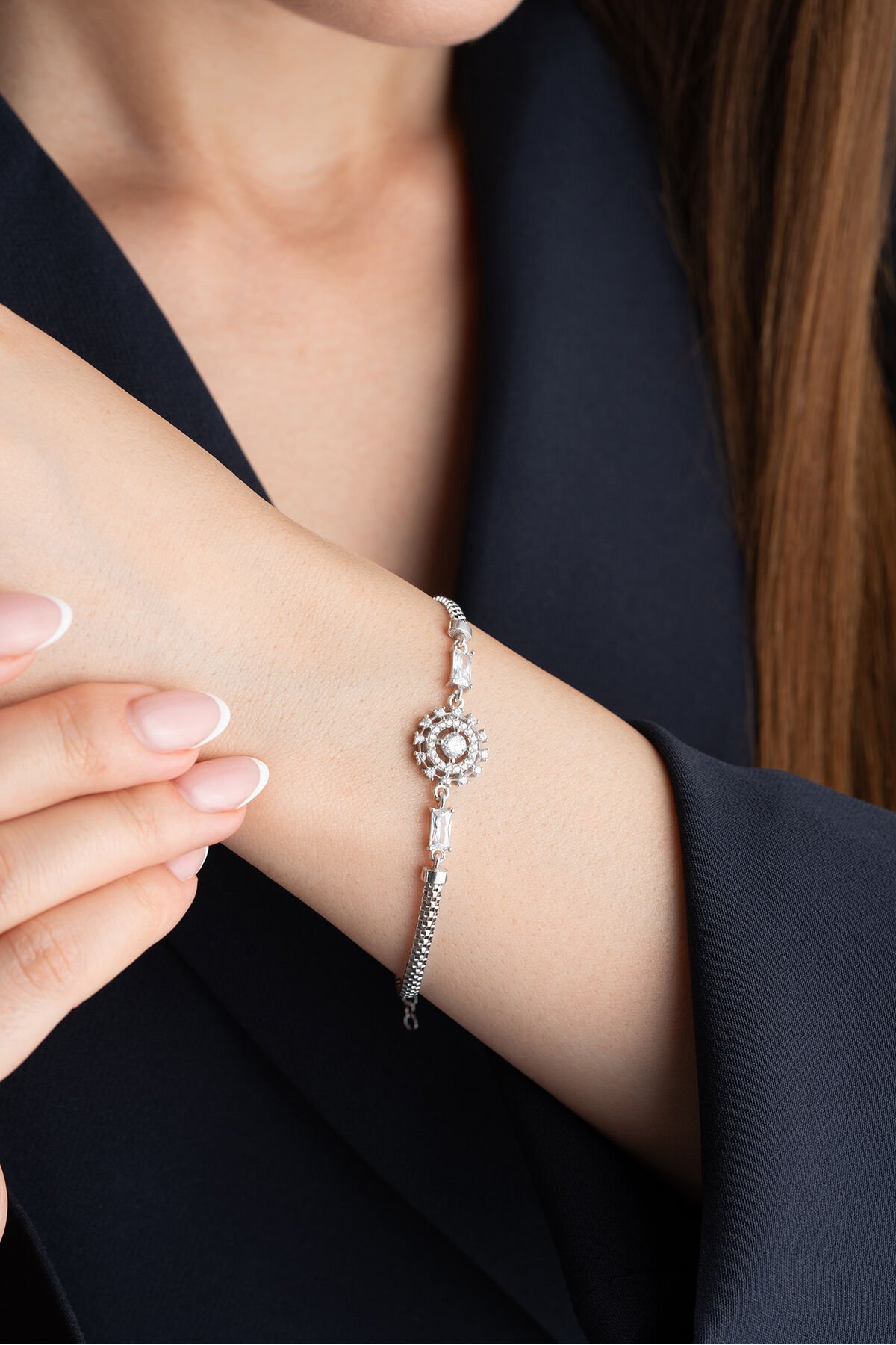 925 Ayar Gümüş Taşlı Trend Bileklik Silver - Tek Ebat