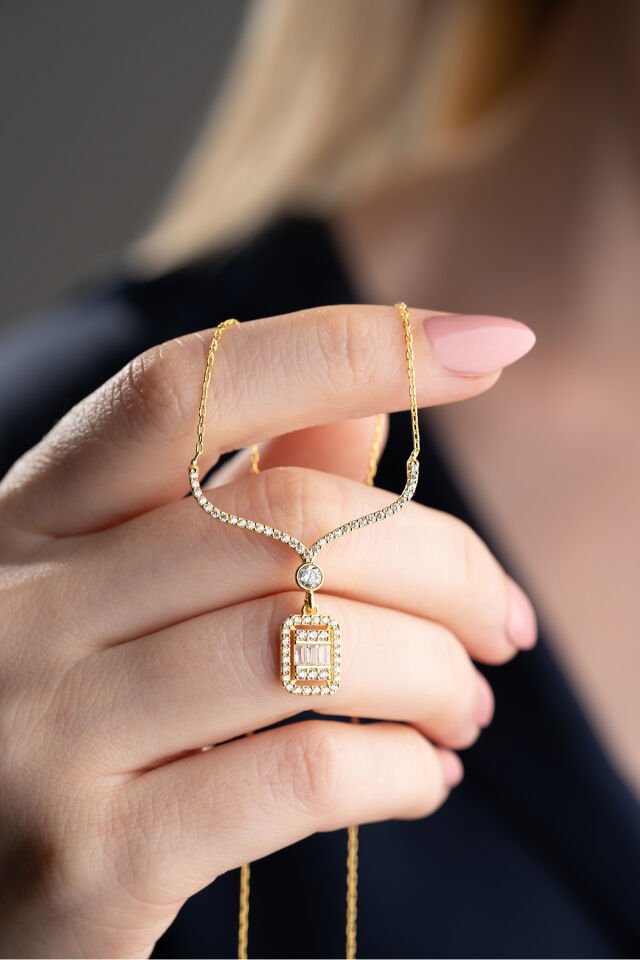 925 Ayar Gold Gümüş Baget Kolye