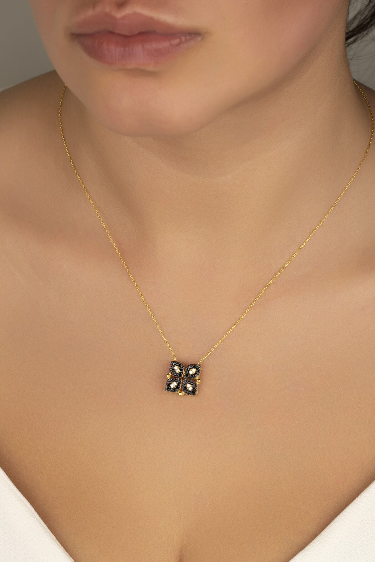 925 Ayar Gümüş Gold Diamond Kolye Gold - Tek Ebat