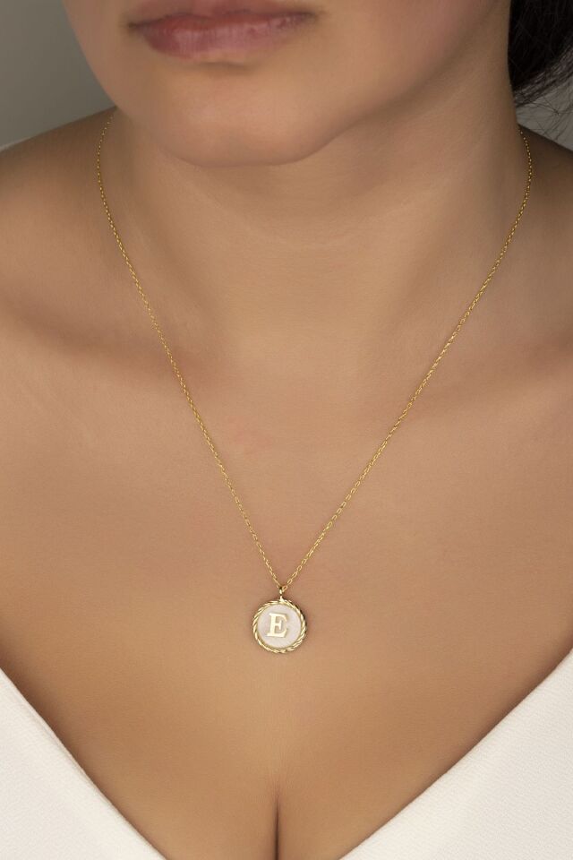 925 Ayar Gümüş Gold Harf Kolye Gold - Tek Ebat