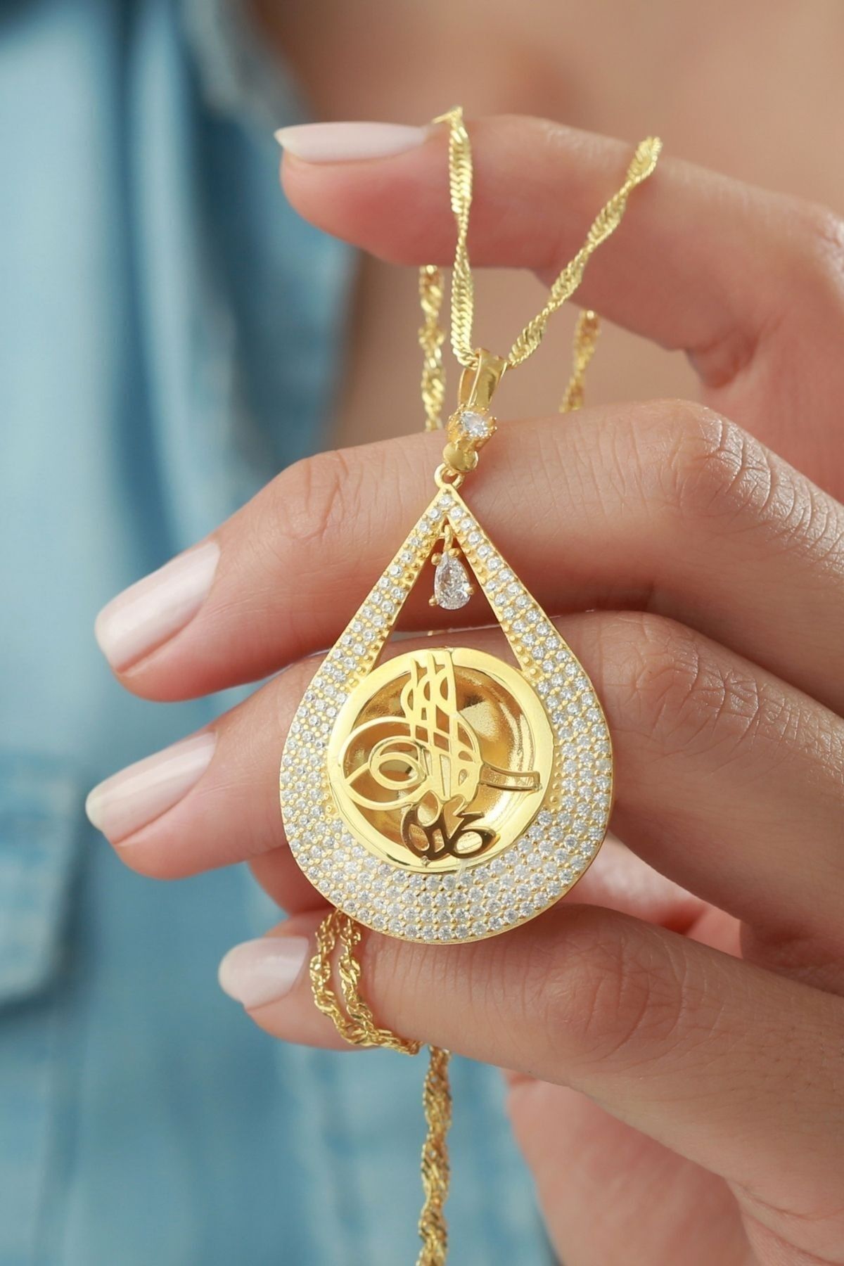 925 Ayar Gümüş Madalyon Kolye Gold - Tek Ebat