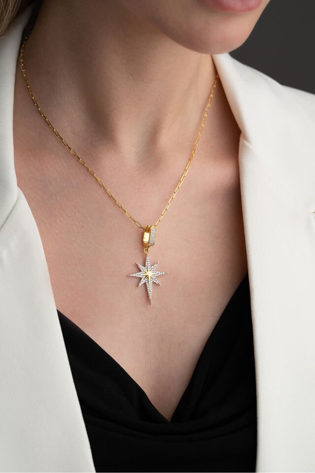 925 Ayar Gümüş Zirkon Taşlı Kutup Yıldızı Kolye