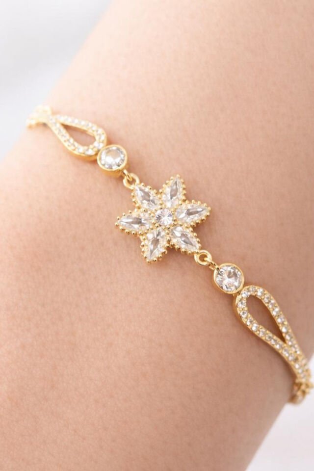 925 Ayar Gümüş Altın Kaplama Işıklı Kutuda Lotus Takı (Kolye-Bileklik) Set