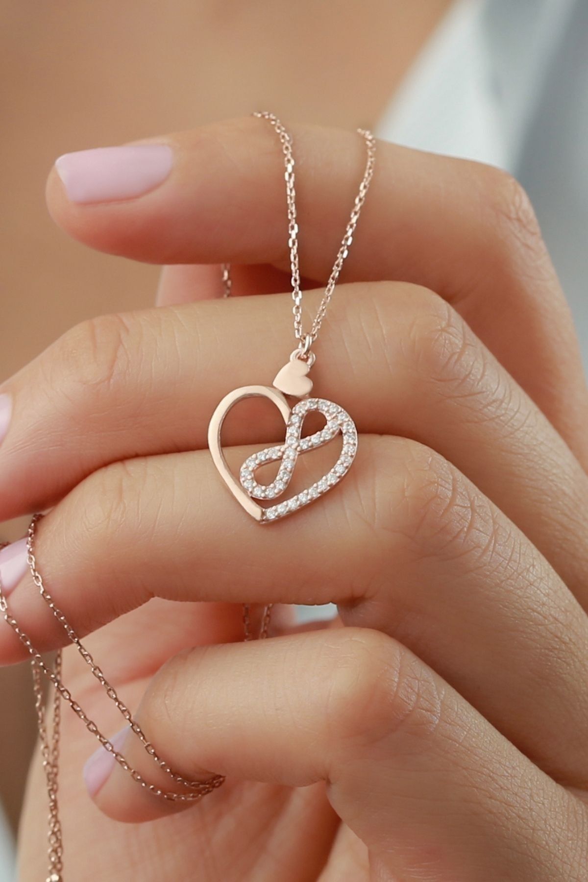 925 Ayar Gümüş Kalpli Sonsuz Kolye Gold - Tek Ebat