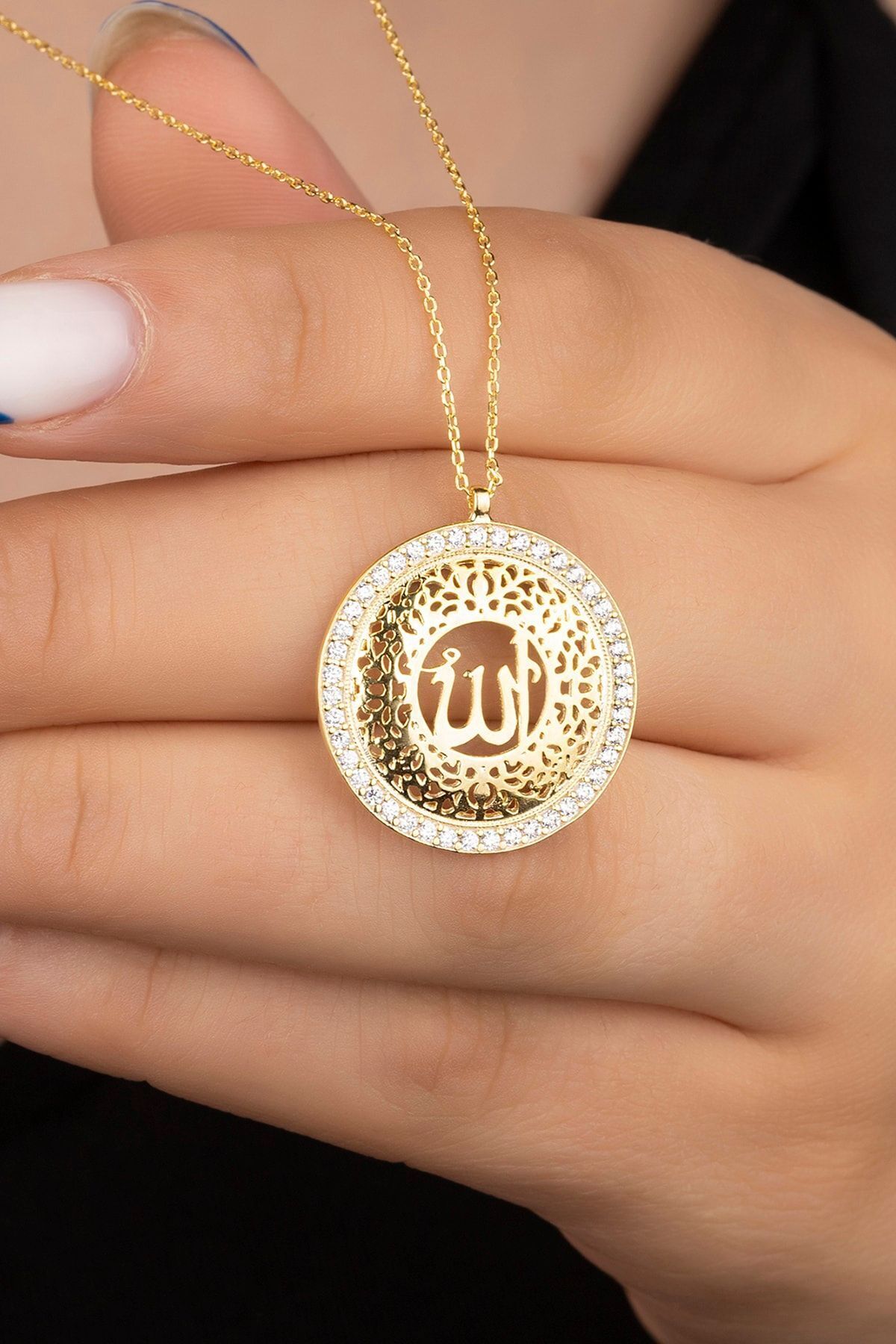 925 Ayar Gümüş Allah Lafzı Kolye Gold - Tek Ebat