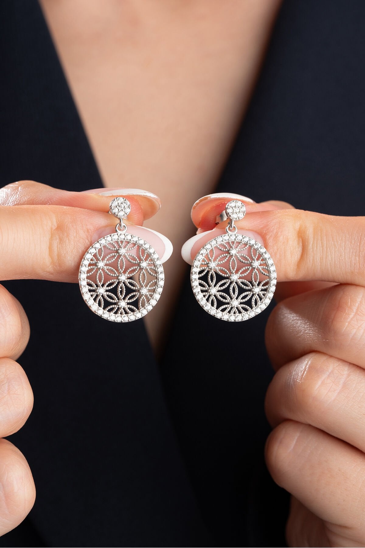 925 Ayar Gümüş Yaşam Çiçeği Küpe Silver - Tek Ebat